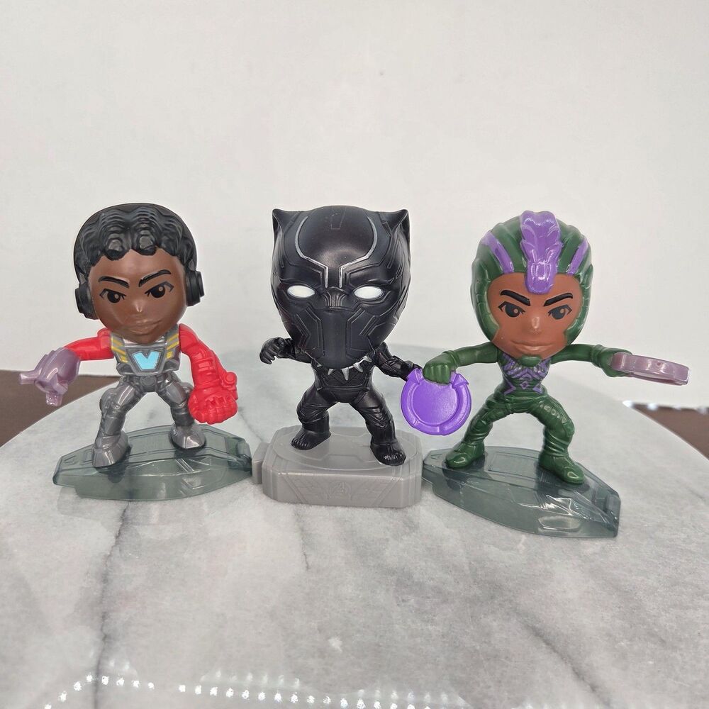 Black Panther Mini Figures Lot Of 3 Movie Characters Toy Collection Moving Parts